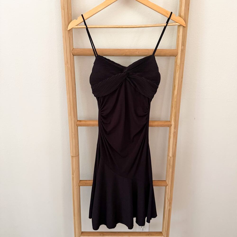 Vintage Y2K Jodi Kristopher Black Ruched Twist Bust Cocktail Midi Dress Medium